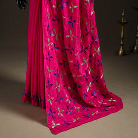 Chinon Silk Hand Embroidery Phulkari Saree 16