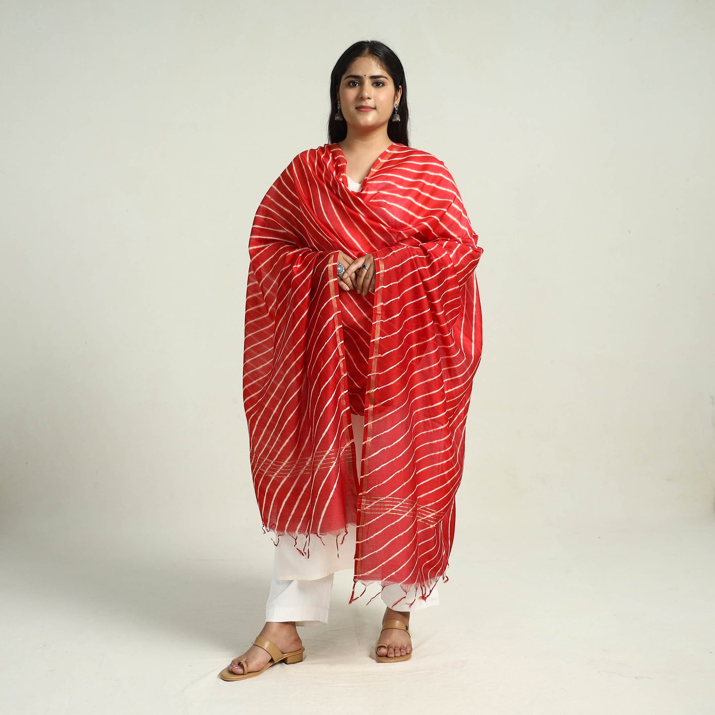 Red - Traditional Tie & Dye Chanderi Silk Leheriya Dupatta 31