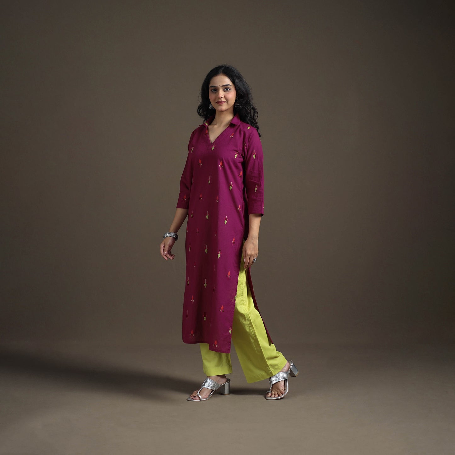 Jacquard Cotton Straight Long Kurta for Women 03