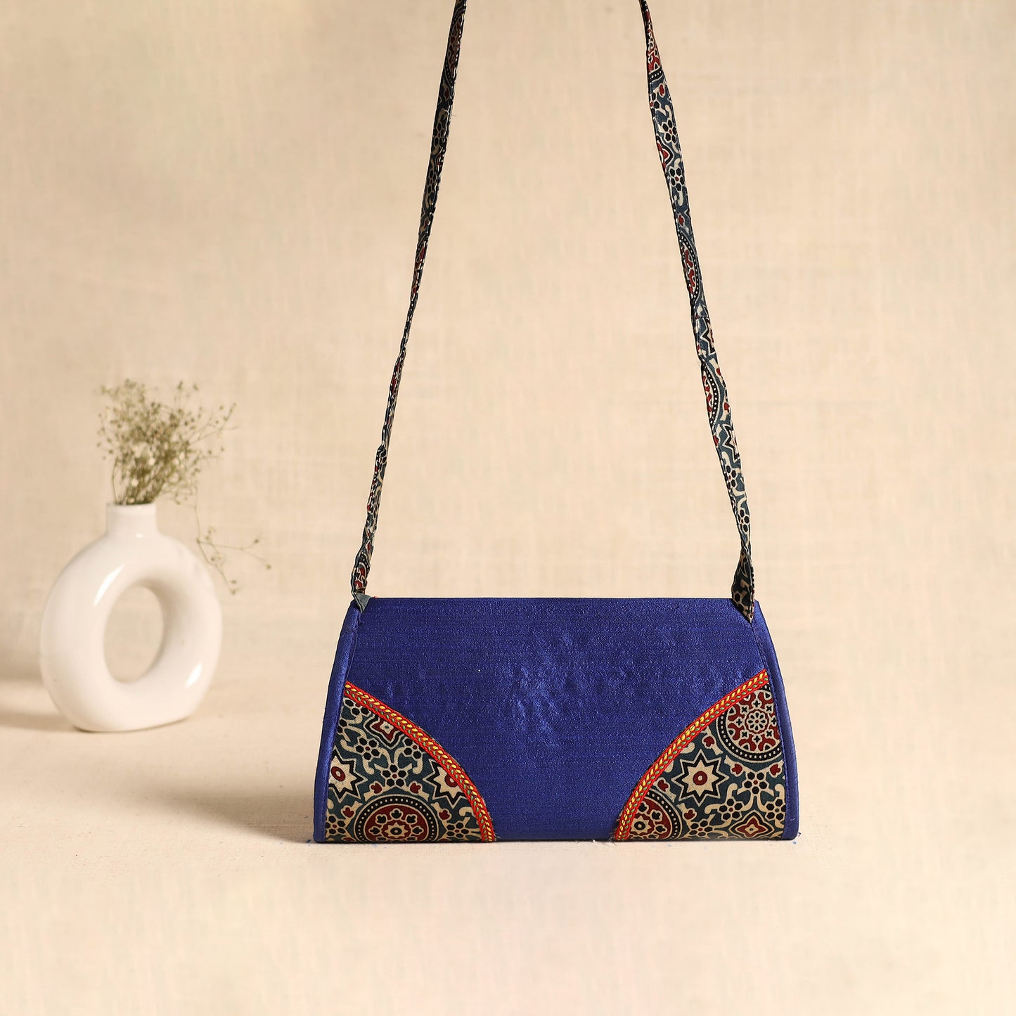 Traditional Kutch Patchwork Silk Leather Flap Sling Bag 27