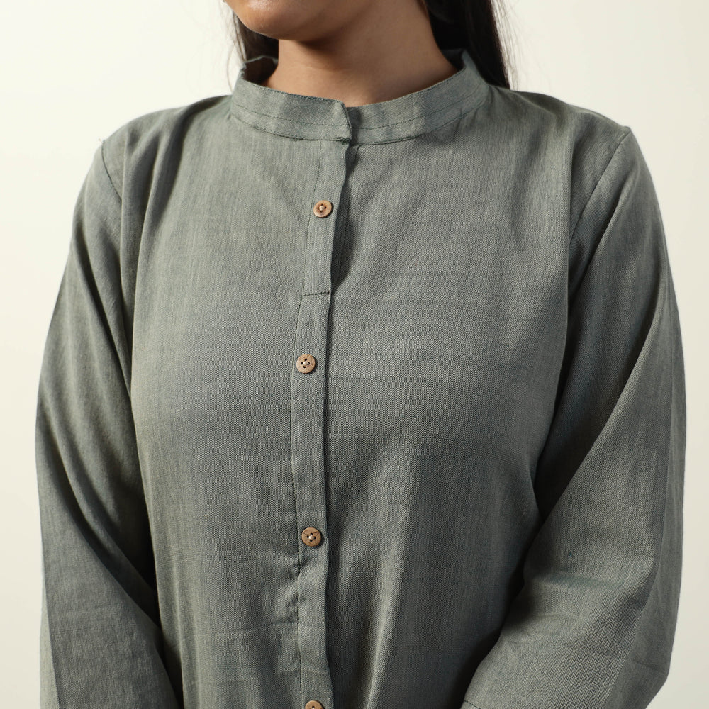 Grey - Jhiri Handloom Cotton Straight Long Kurta