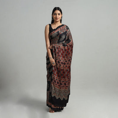 Natural Dyed Hand Block Print Modal Silk Ajrakh Saree 24