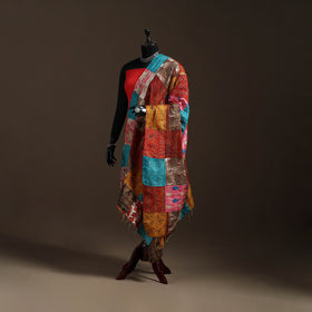 Multicolor - Bengal Hand Embroidery Patchwork Reversible Silk Kantha Dupatta 21