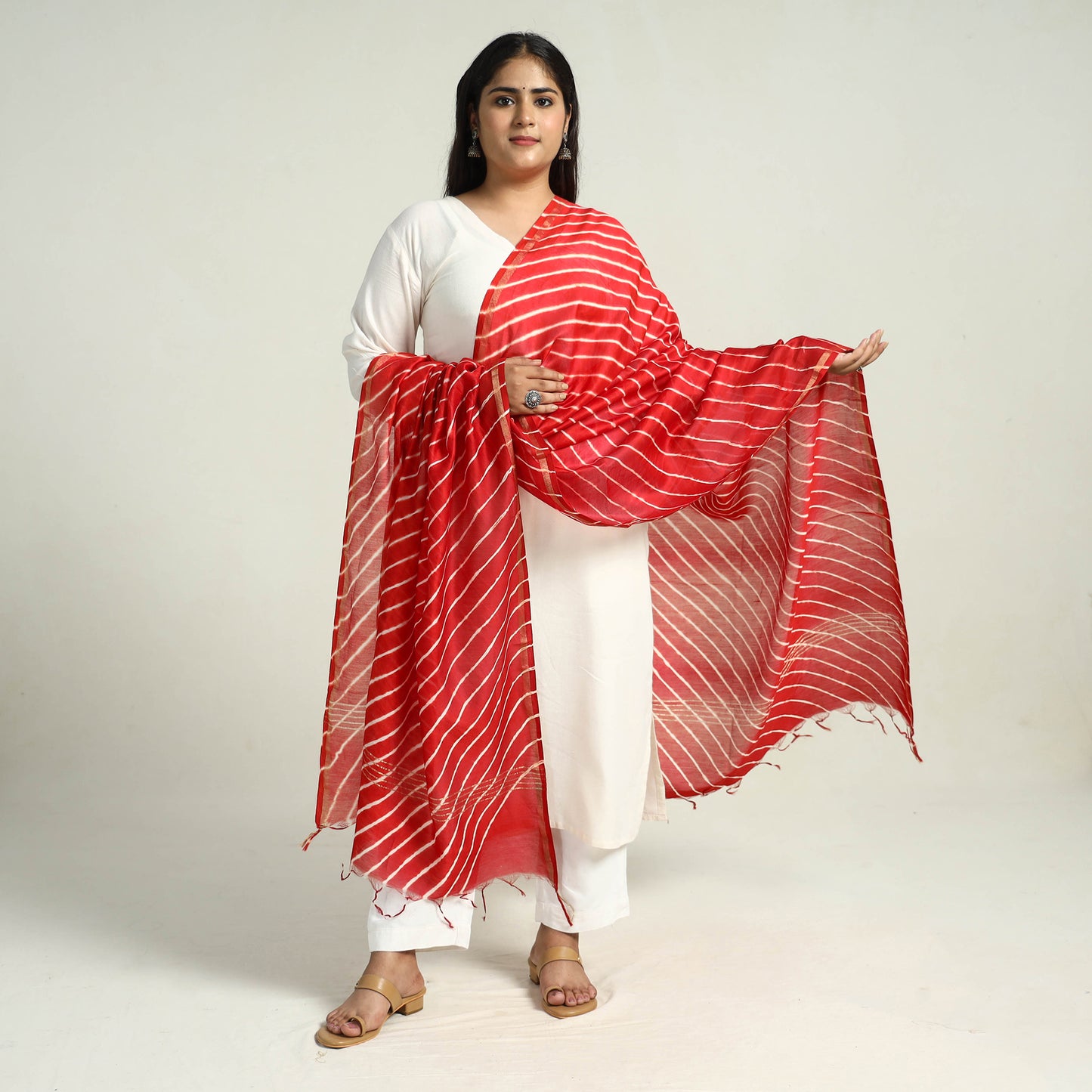 Red - Traditional Tie & Dye Chanderi Silk Leheriya Dupatta 31