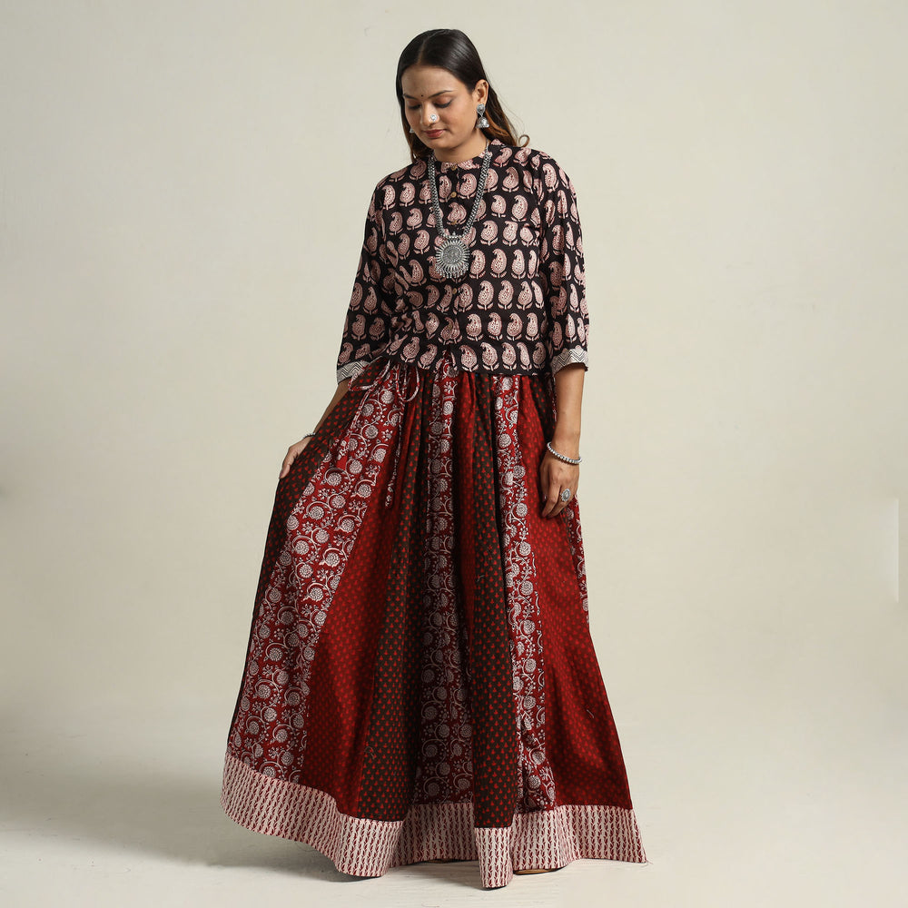 Bagh Block Printed Patchwork Cotton Long Skirt
