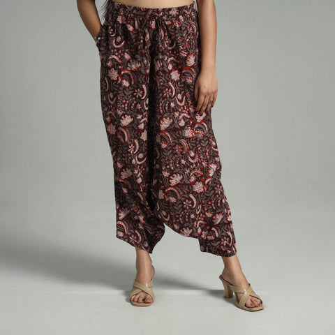 Maroon - Bagru Block Print Cotton Elasticated Harem Pant 10