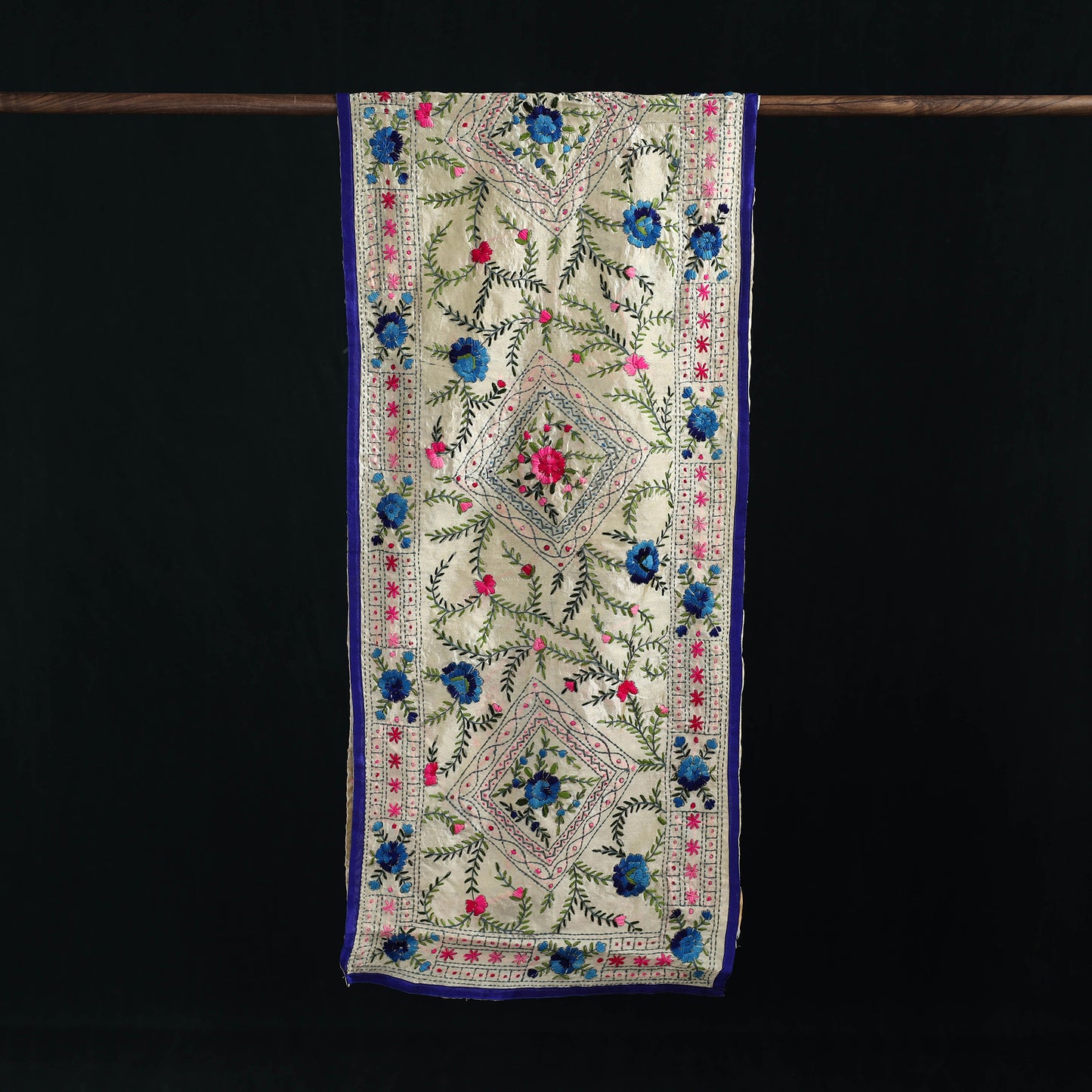 Beige - Ranihati Chanderi Silk Hand Embroidered Stole 79