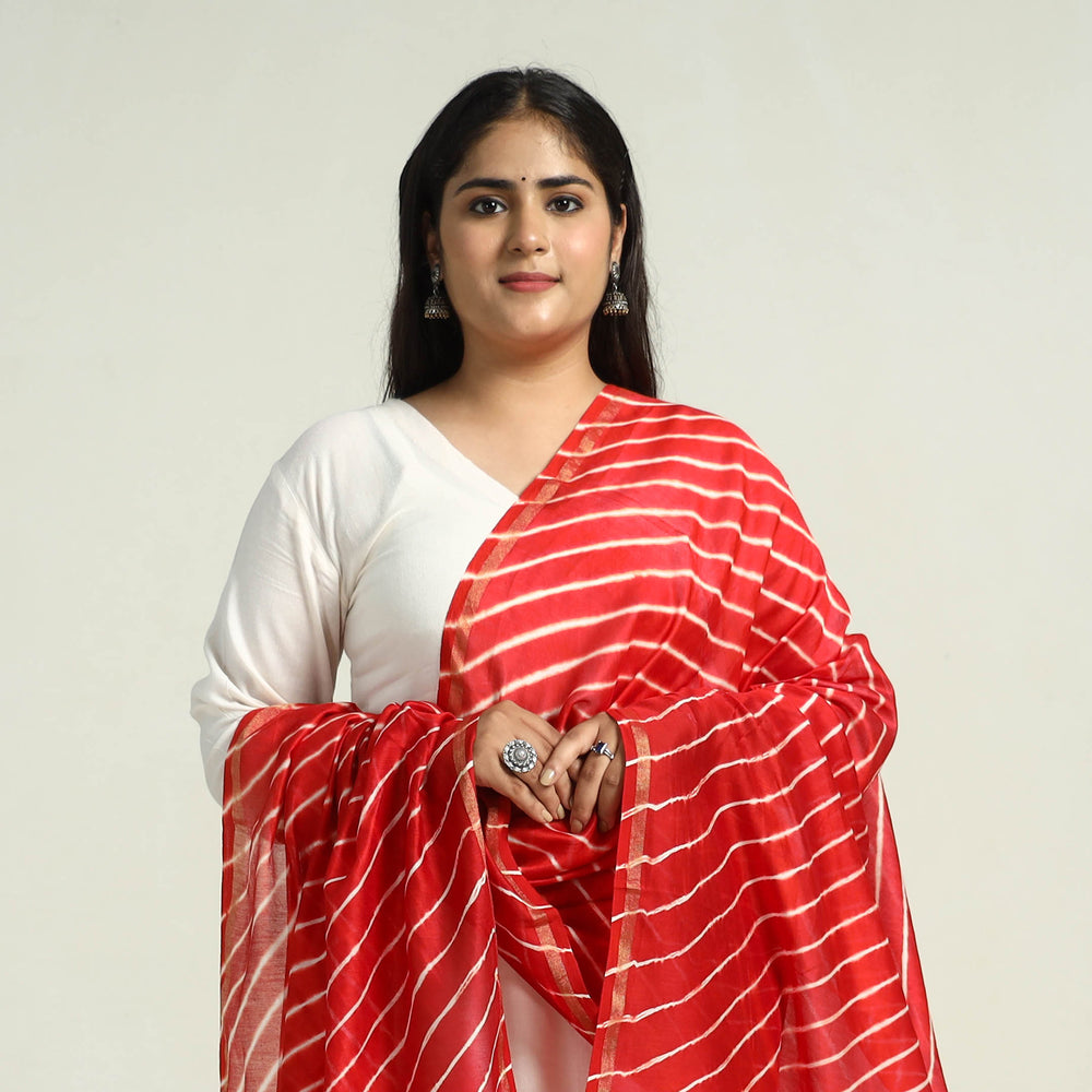 Red - Traditional Tie & Dye Chanderi Silk Leheriya Dupatta 31