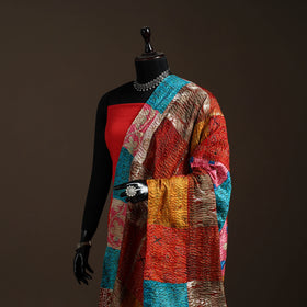 Multicolor - Bengal Hand Embroidery Patchwork Reversible Silk Kantha Dupatta 21