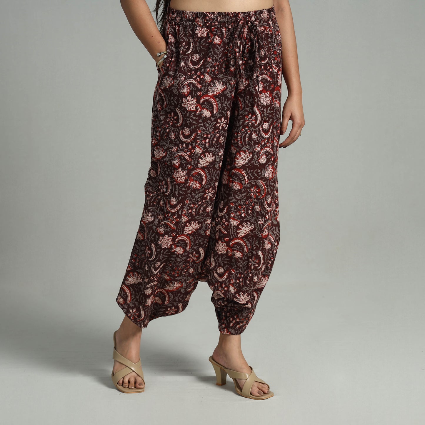 Maroon - Bagru Block Print Cotton Elasticated Harem Pant 10