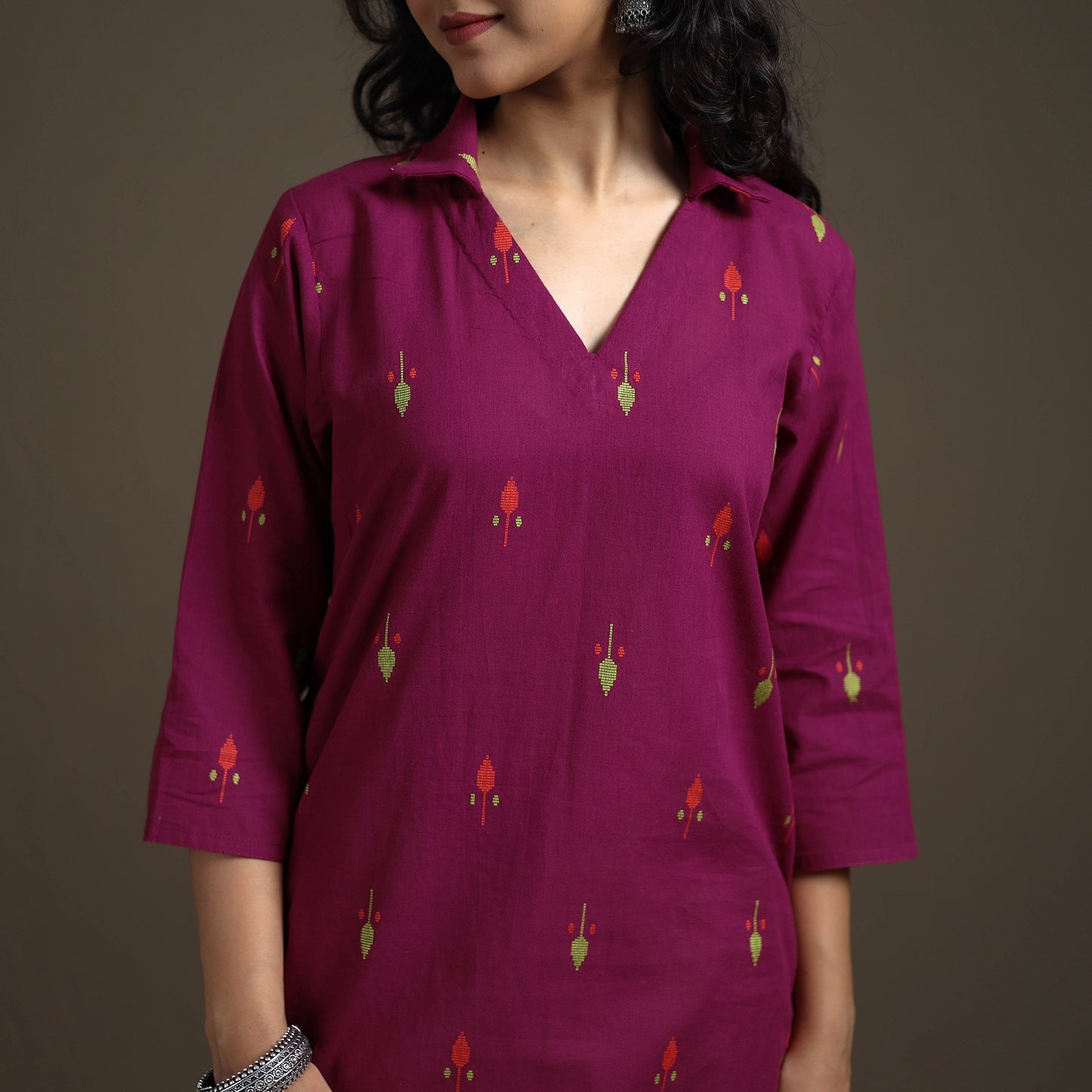 Jacquard Cotton Straight Long Kurta for Women 03