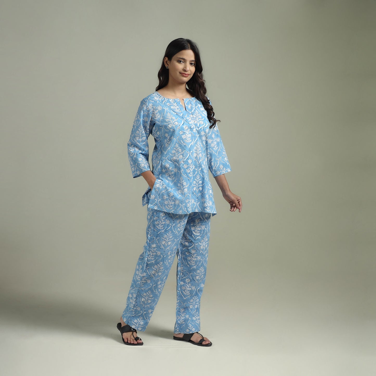 Sanganeri Floral Printed Cotton Night Suit for Women 12