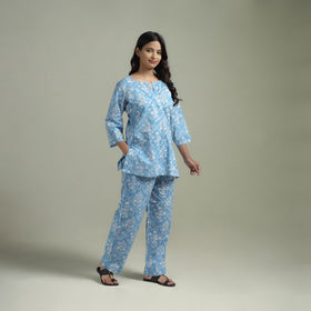 Sanganeri Floral Printed Cotton Night Suit for Women 12