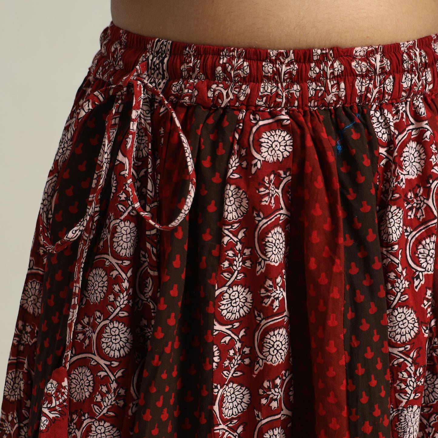 Maroon - Bagh Block Printed Patchwork Cotton Long Skirt
