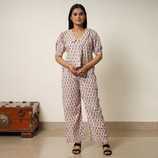 Brown - Sanganeri Block Printed Cotton Co-Ord Set 26