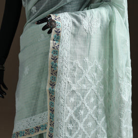Hand Embroidered Kota Doria Cotton Lucknowi Chikankari Saree with Border 14