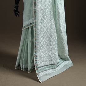 Hand Embroidered Kota Doria Cotton Lucknowi Chikankari Saree with Border 14