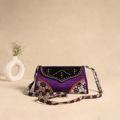 Traditional Kutch Patchwork Silk Leather Flap Sling Bag 28
