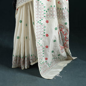 White - Bengal Hand Embroidery Silk Nakshi Kantha Saree 29