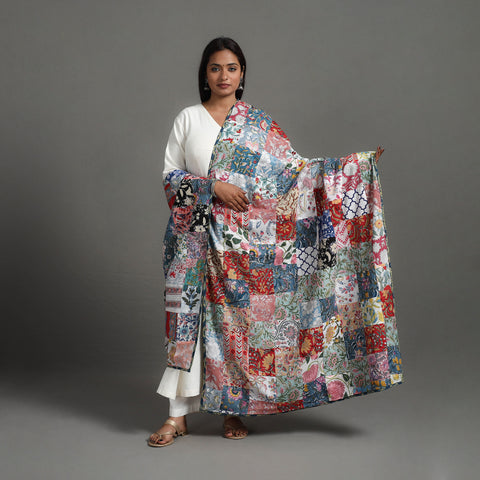 Multicolor - Reversible Block Print Cotton Patchwork Dupatta 17