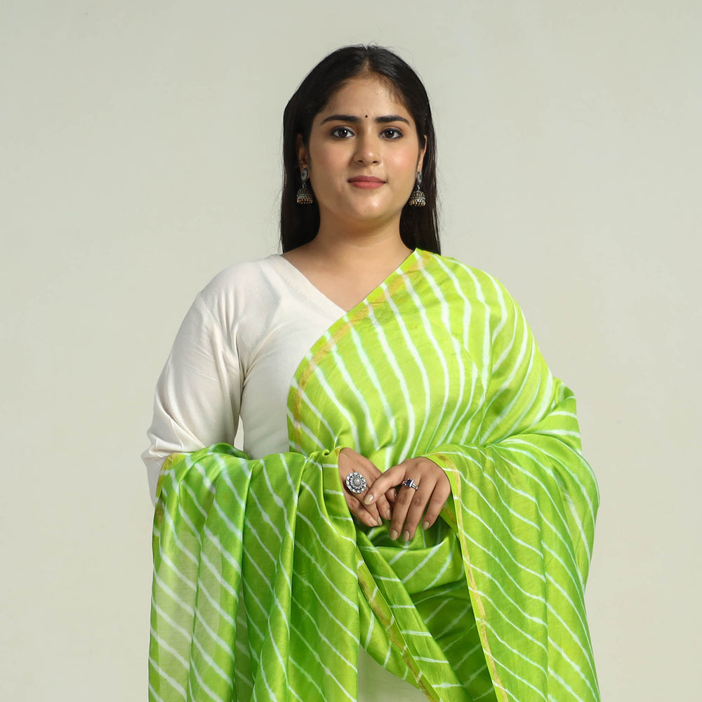 Green - Traditional Tie & Dye Chanderi Silk Leheriya Dupatta 32