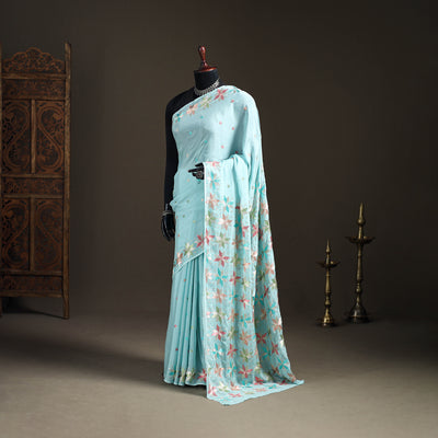 Chinon Silk Hand Embroidery Phulkari Saree 14