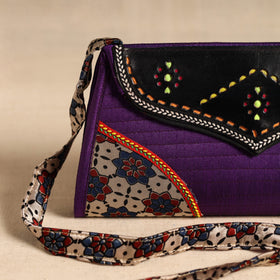 Traditional Kutch Patchwork Silk Leather Flap Sling Bag 28