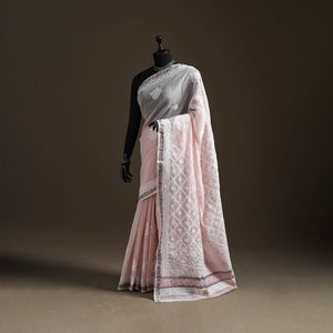Hand Embroidered Kota Doria Cotton Lucknowi Chikankari Saree with Border 15
