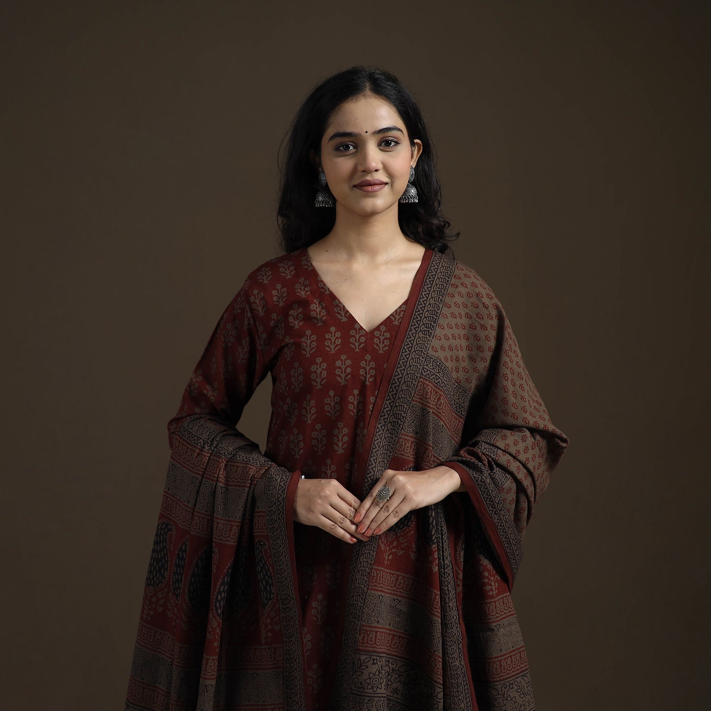 Natural Dyed Hand Block Bagh Print Cotton Suit Set with Dupatta for Women 31