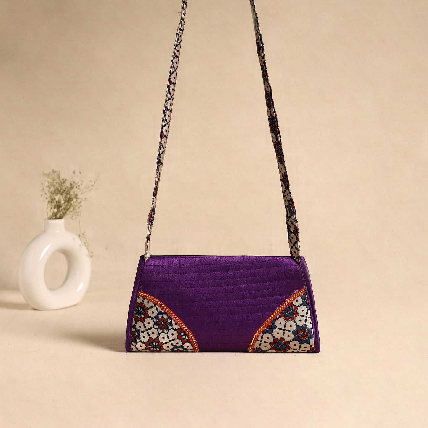 Traditional Kutch Patchwork Silk Leather Flap Sling Bag 28