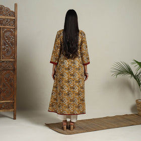 Block Print Mosaic Fusion A-Line Bagru Cotton Yellow Kurta