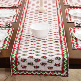 White Sanganeri Print Cotton Table Runner with Mats & Napkins