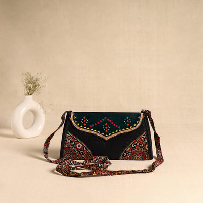 Traditional Kutch Patchwork Silk Leather Flap Sling Bag 29