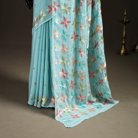 Chinon Silk Hand Embroidery Phulkari Saree 14