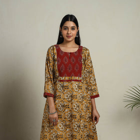 Block Print Mosaic Fusion A-Line Bagru Cotton Yellow Kurta