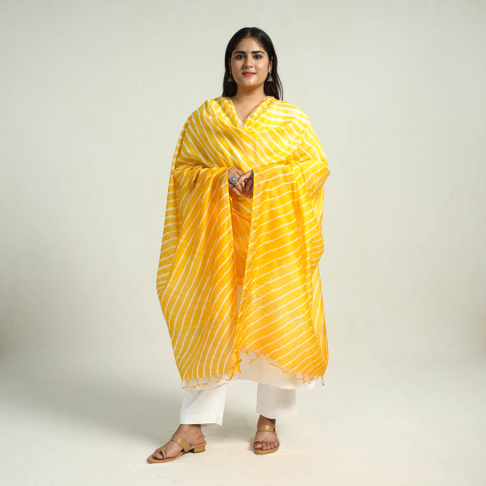 Yellow - Traditional Tie & Dye Chanderi Silk Leheriya Dupatta 34