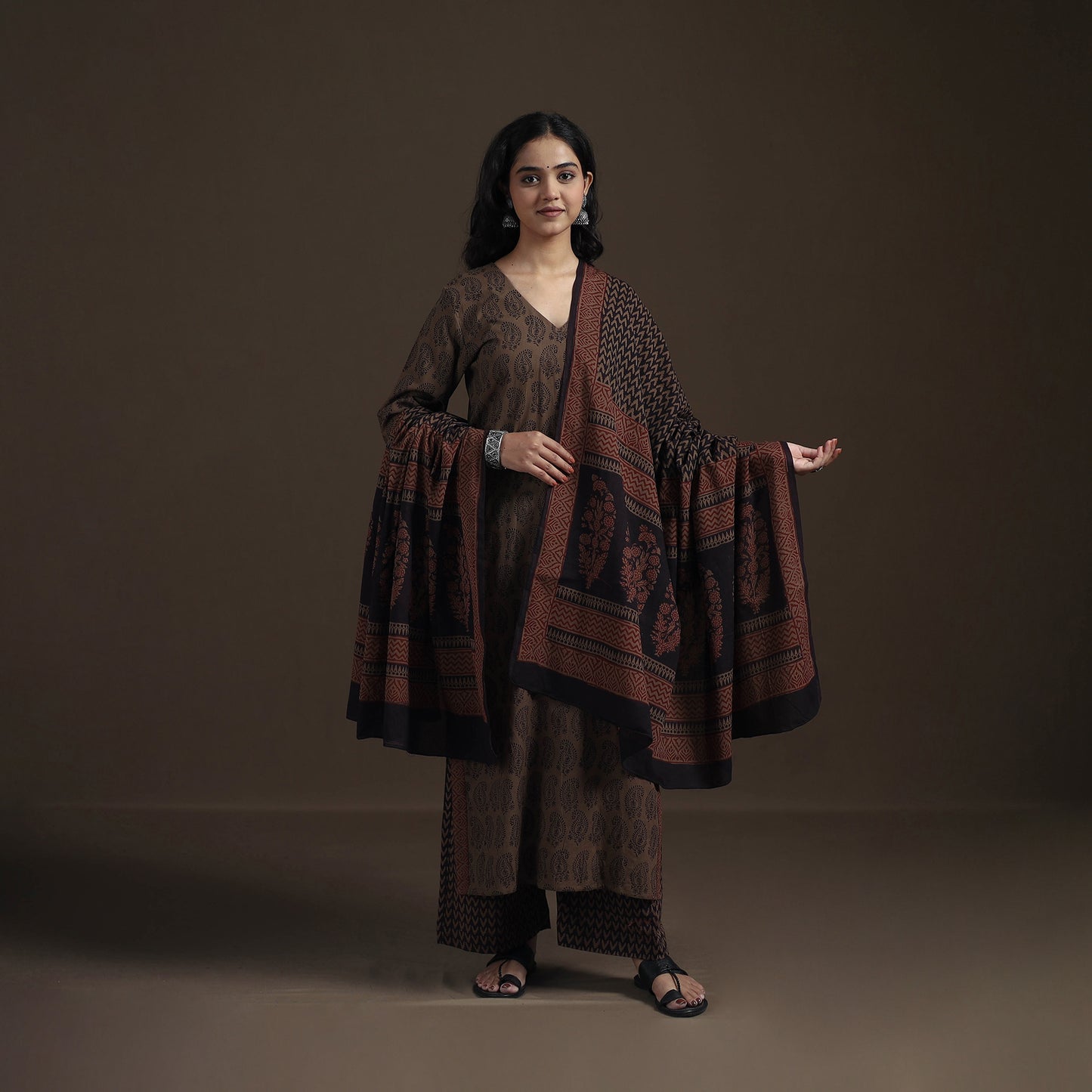 Natural Dyed Hand Block Bagh Print Cotton Suit Set with Dupatta for Women 30