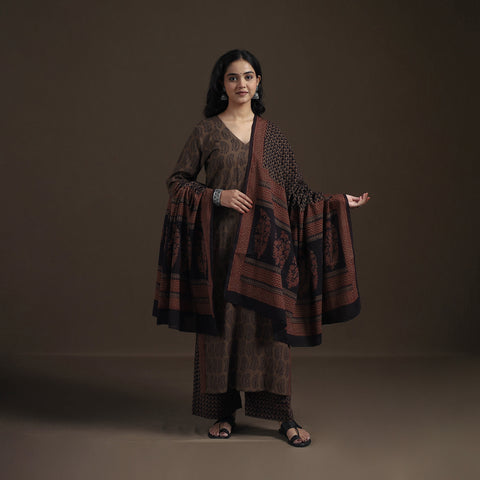 Natural Dyed Hand Block Bagh Print Cotton Suit Set with Dupatta for Women 30