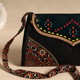 Traditional Kutch Patchwork Silk Leather Flap Sling Bag 29