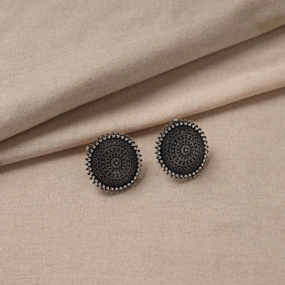 Antique Finish Oxidised White Metal Stud Earrings 77