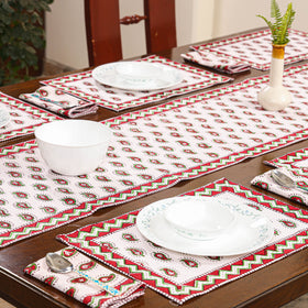 White Sanganeri Print Cotton Table Runner with Mats & Napkins