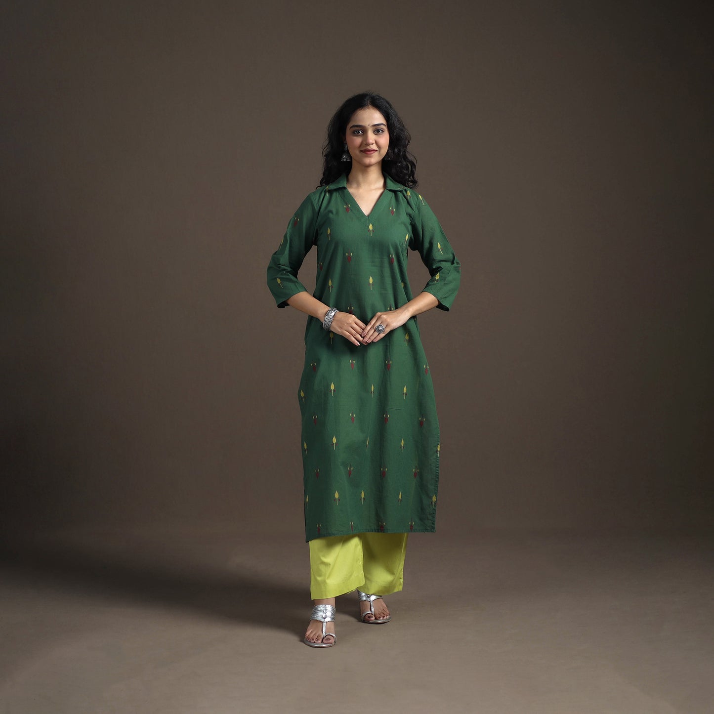 Jacquard Cotton Straight Long Kurta for Women 01