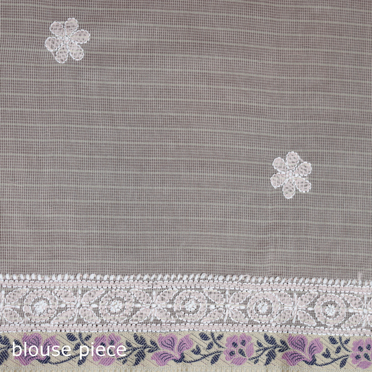 Hand Embroidered Kota Doria Cotton Lucknowi Chikankari Saree with Border 15