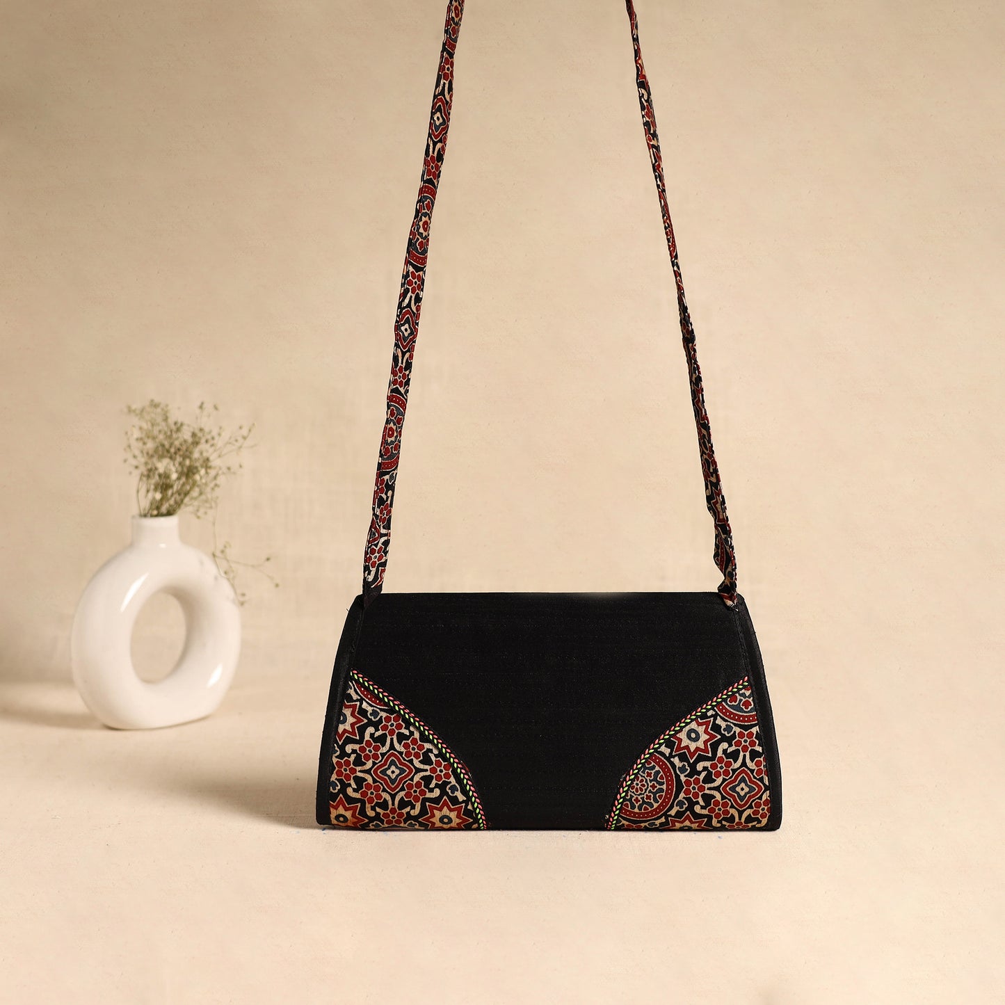 Traditional Kutch Patchwork Silk Leather Flap Sling Bag 29