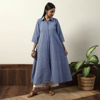 Blue - Jhiri Handloom Cotton A-Line Long Kurta