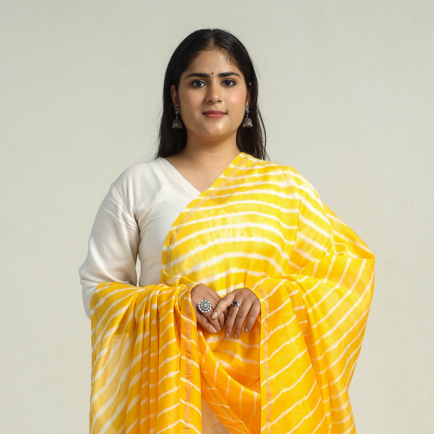 Yellow - Traditional Tie & Dye Chanderi Silk Leheriya Dupatta 34