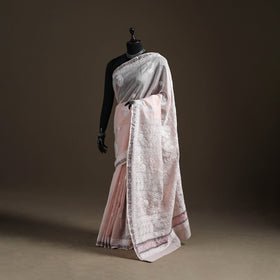 Hand Embroidered Kota Doria Cotton Lucknowi Chikankari Saree with Border 16