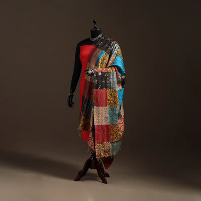 Bengal Hand Embroidery Patchwork Reversible Silk Kantha Dupatta 23