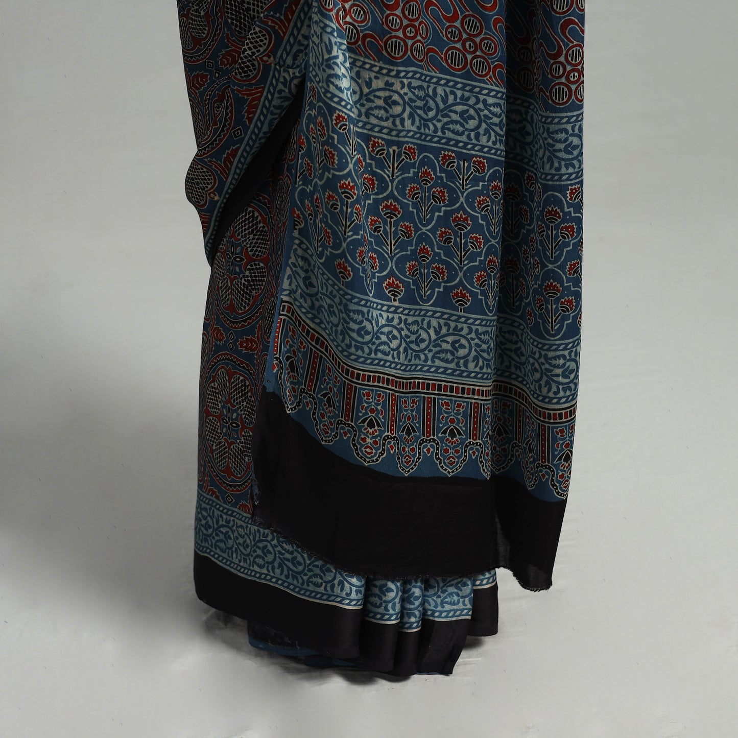 Natural Dyed Hand Block Print Modal Silk Ajrakh Saree 25