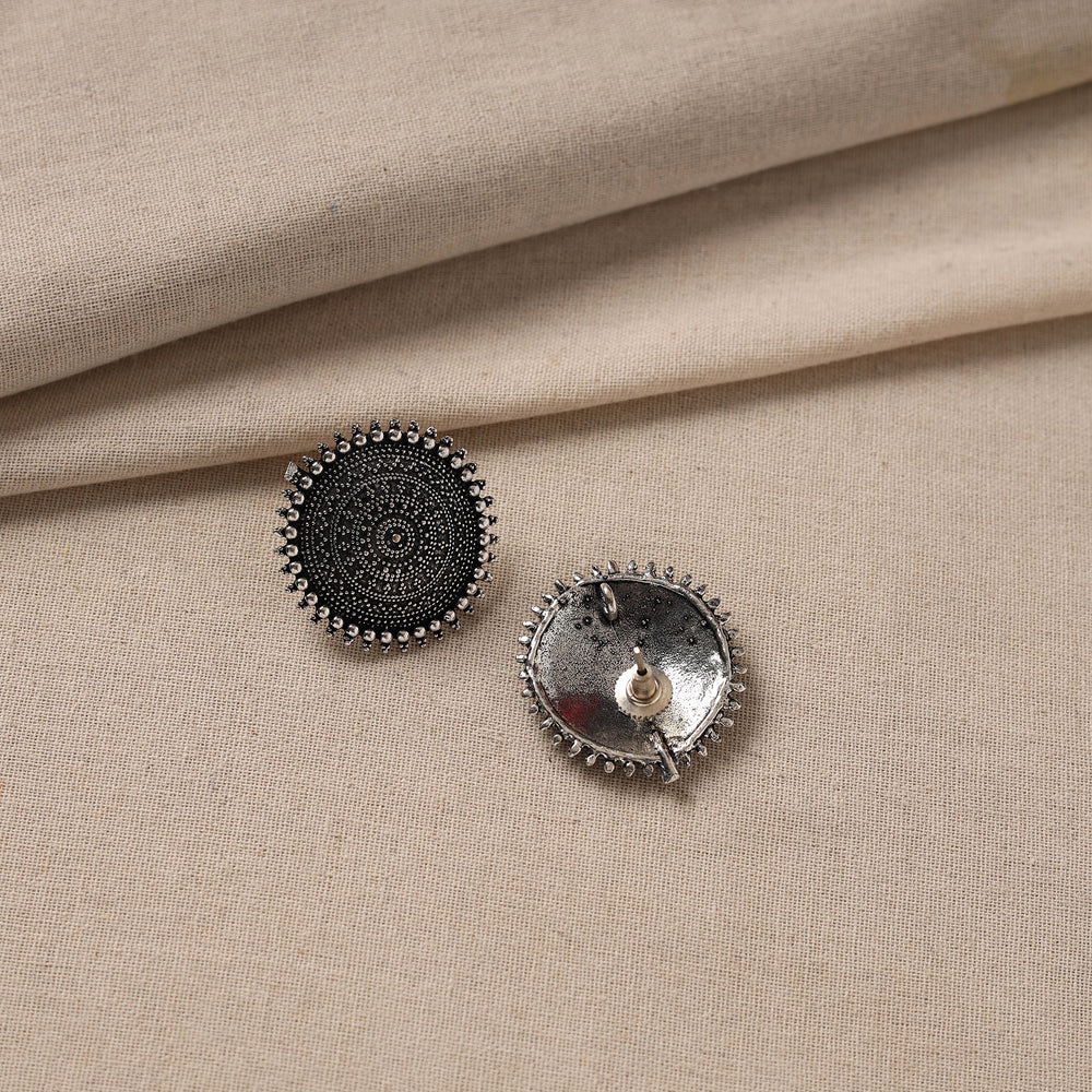 Antique Finish Oxidised White Metal Stud Earrings 77